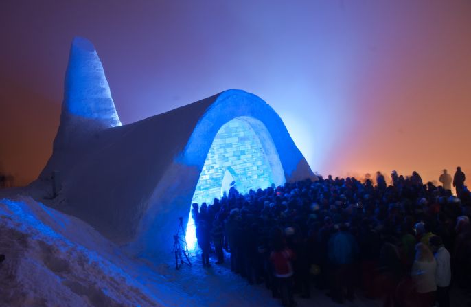 Visitors in front of a Catholic church built entirely of ice and snow in Mitterfirmiansreut, Germany, after its inauguration Wednesday night. The church's opening marks the 100th anniversary of another snow church in the town, which Der Spiegel reports was built as a protest by townspeople tired of walking 90 minutes to the nearest church.