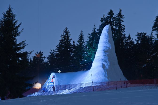 The church is about 65 feet long and is made of 49,000 cubic feet of snow.