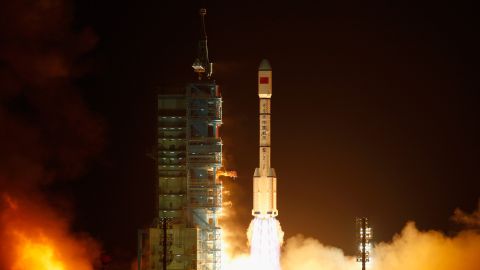 A Long March 2F rocket carrying China's first space laboratory module lifts off on September 29, 2011 in Jiuquan.