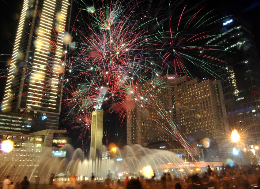 In Indonesia, there were more traditional celebrations, as fireworks filled the sky above the capital, Jakarta.