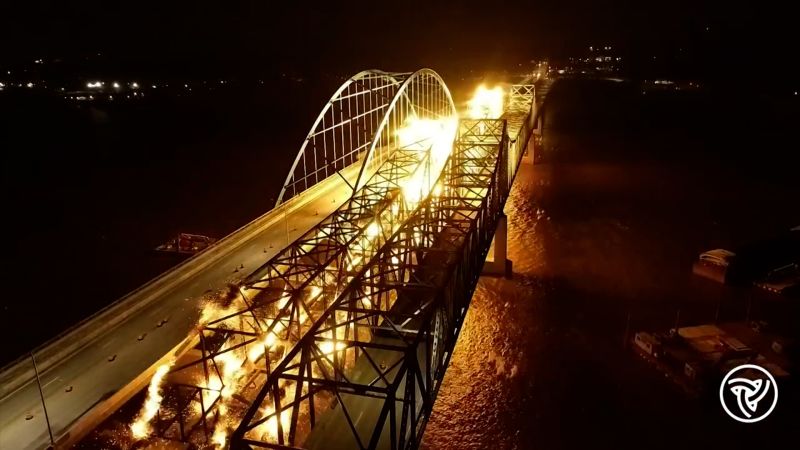 Bridge destroyed in fiery planned explosion