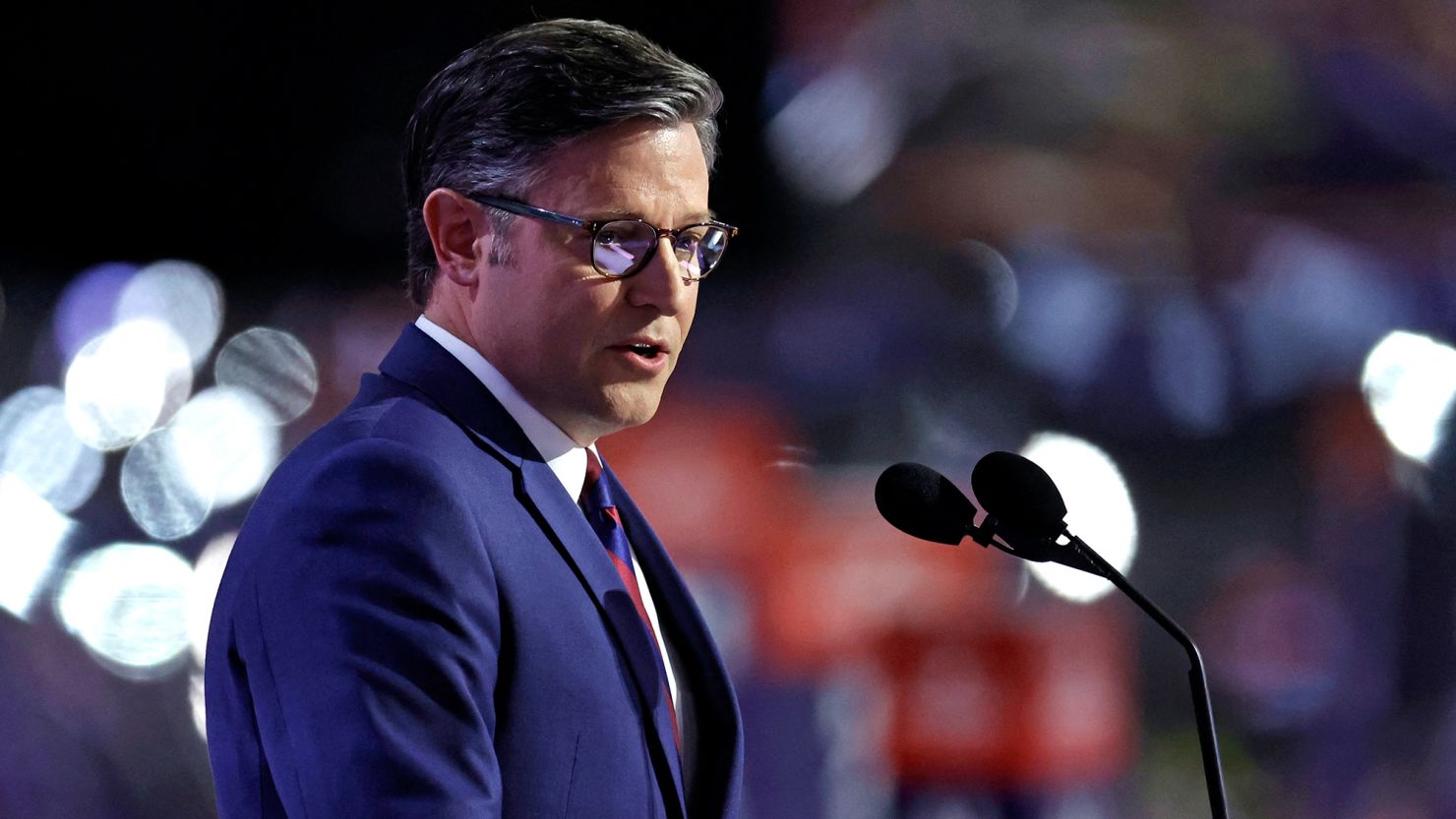 House Speaker Mike Johnson speaks at the Republican National Convention in Milwaukee, on July 16. 