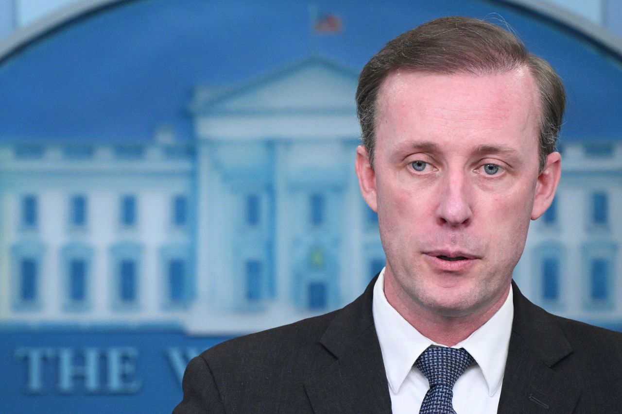 US National Security Advisor Jake Sullivan speaks during a briefing in Washington,  DC, on May 13.