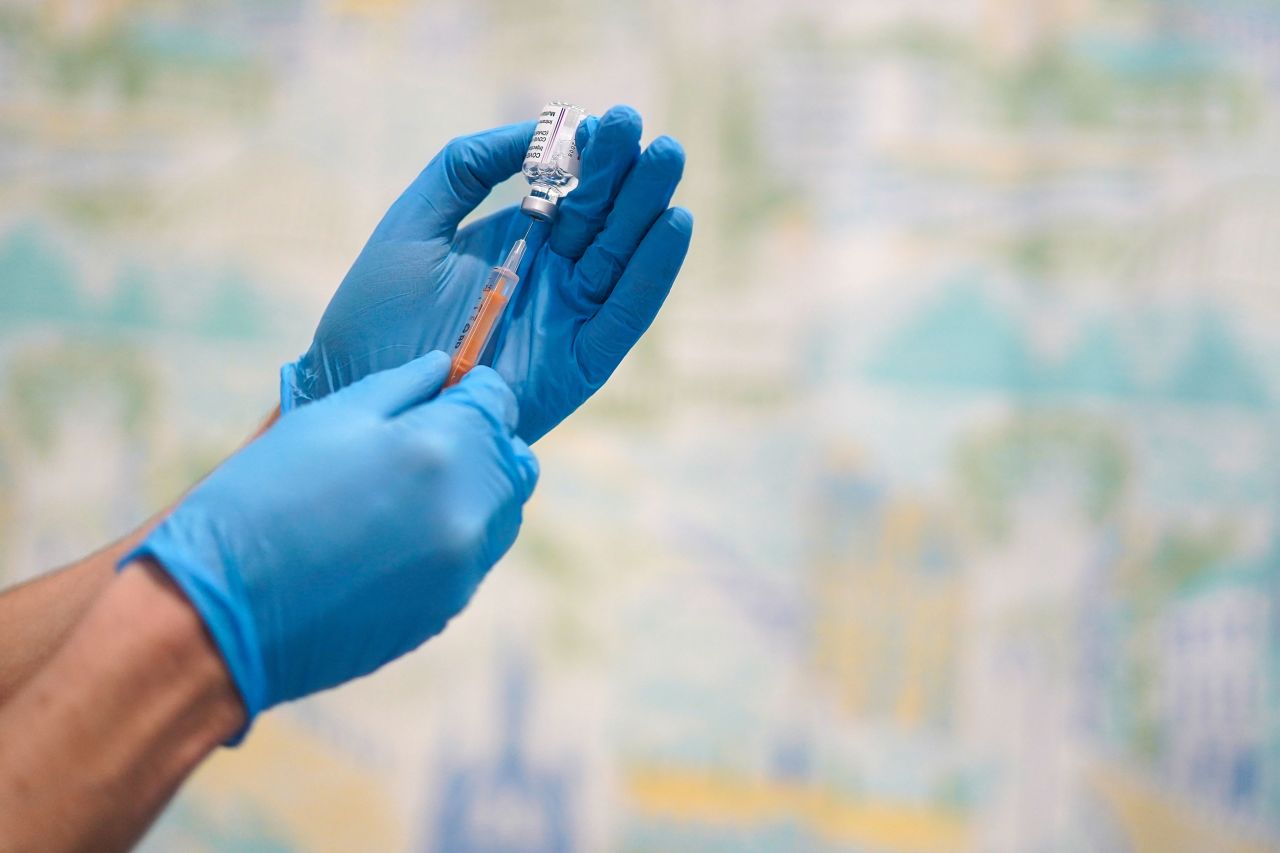 A medical staff member draws the Oxford/AstraZeneca Covid-19 vaccine at NHS Nightingale North East hospital in Sunderland, England, on January 26.