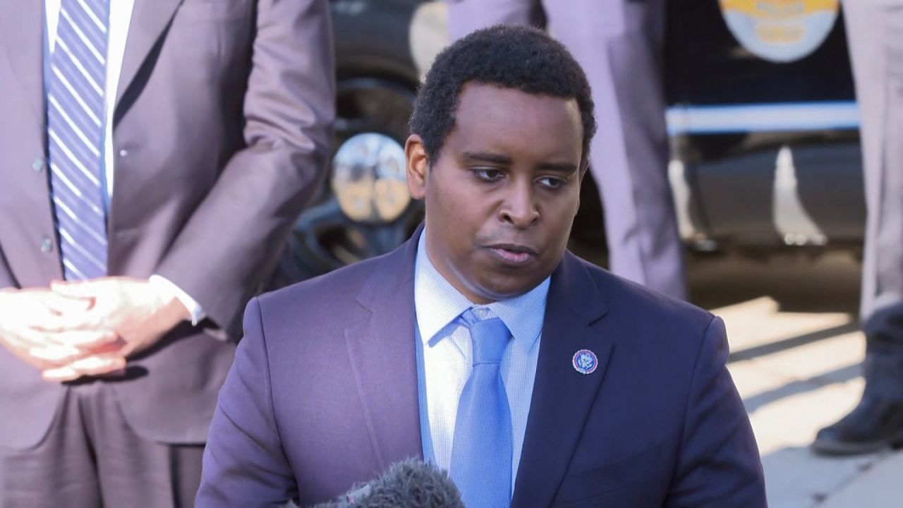 Rep. Joe Neguse, Democrat from Colorado, speaks during a press conference in Boulder, Colorado, on March 23.