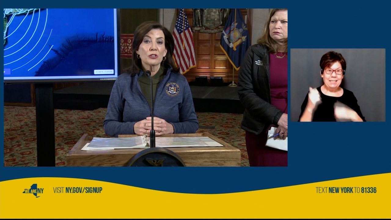 New York Gov. Kathy Hochul speaks during a press briefing on Friday.