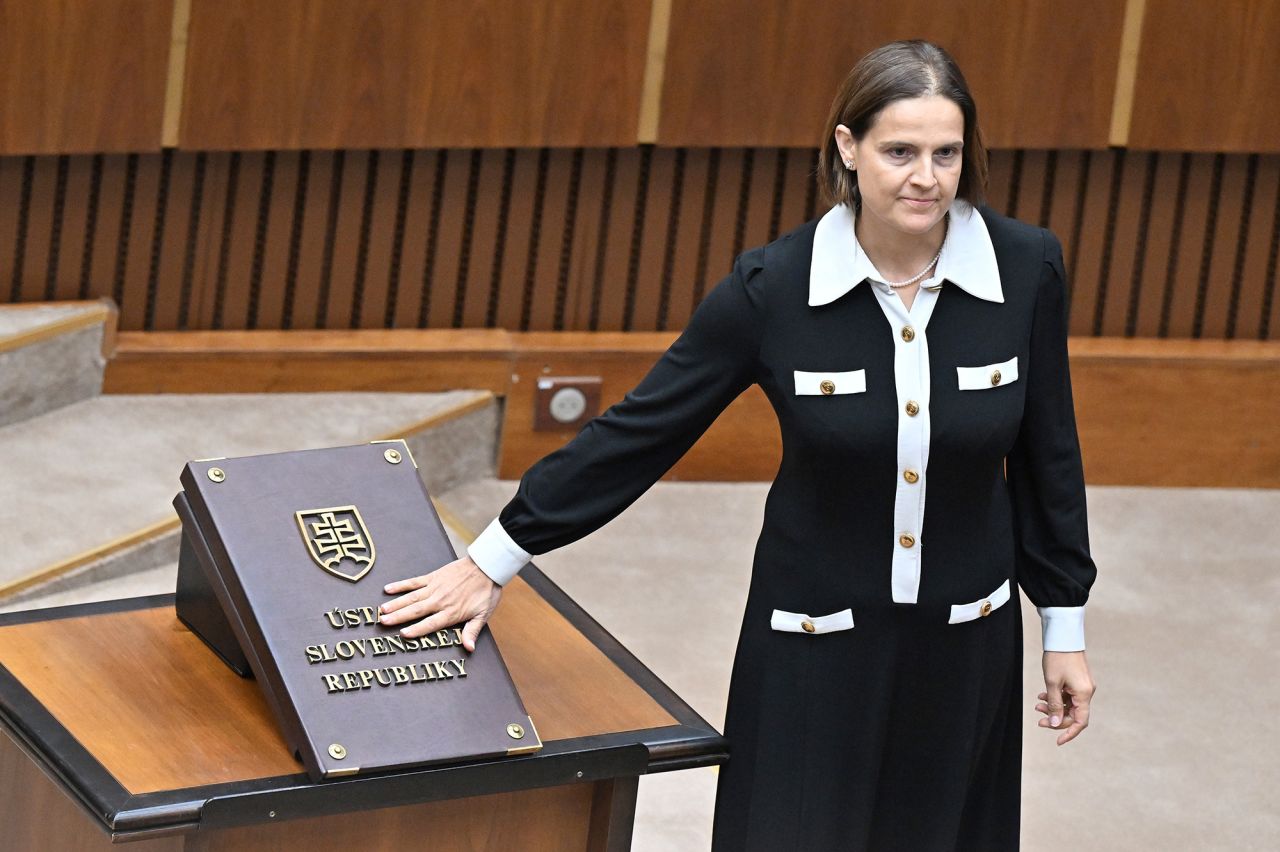 Slovak Member of Parliament Maria Kolikova takes an oath In Slovak's Parliament in Bratislava, Slovakia, on October 25, 2023. 