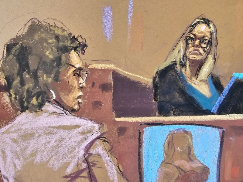 Defense attorney Susan Necheles cross-examines Stormy Daniels during the trial on Thursday, May 9.