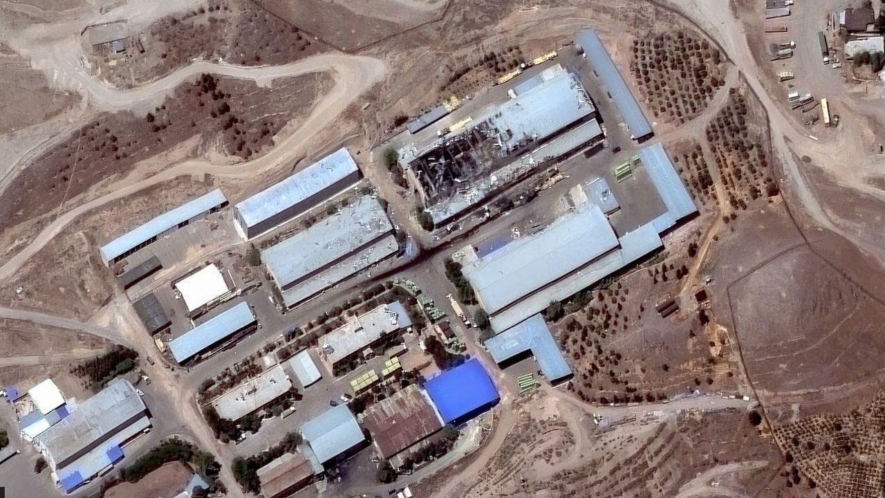 A military base just West of Iran's capitol is shown in a satellite image taken after Israeli Military strikes on the base. Satellite image ©2025 Maxar Technologies.