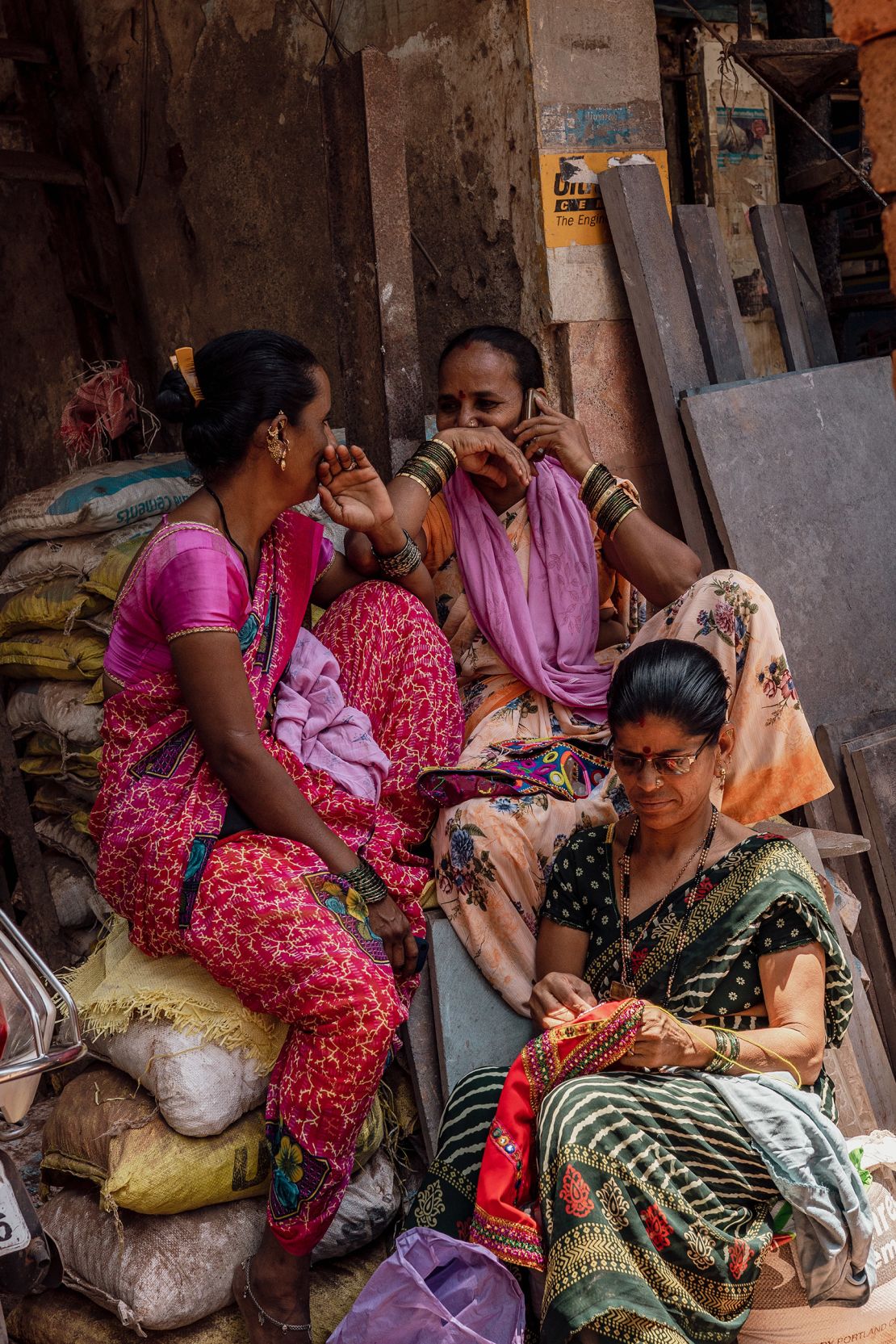 Women chatting in Dharavi on April 14