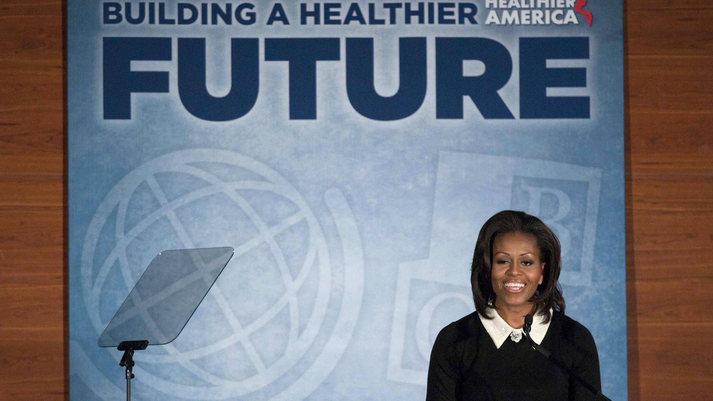 Michelle Obama speaks during the Building a Healthier Future summit on November 30, 2011, in Washington.