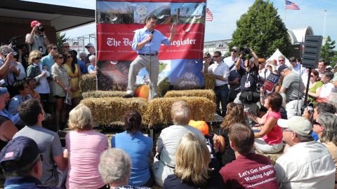 Rick Perry speaks at the Iowa State Fair in August.