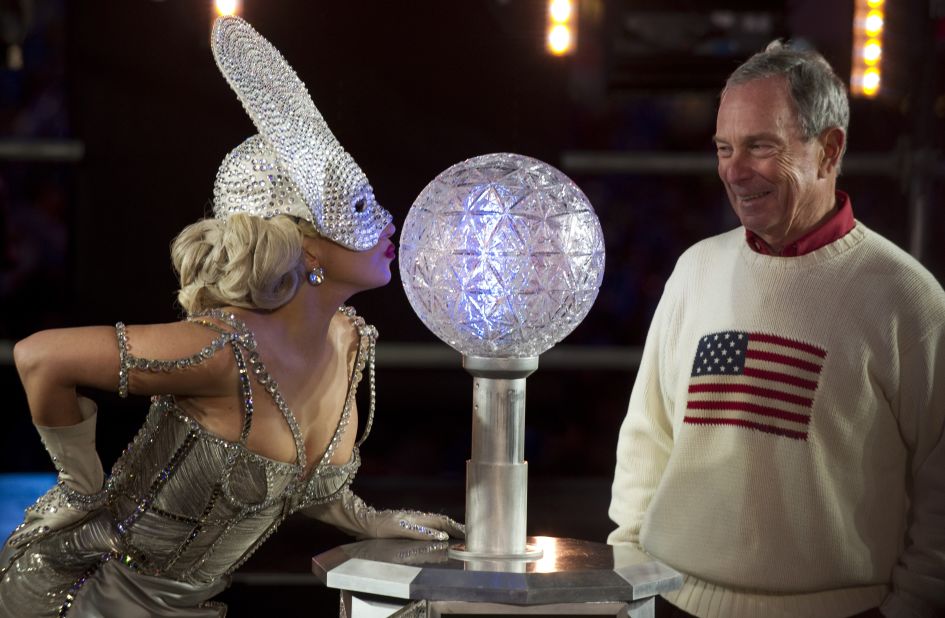 Lady Gaga joins New York City Mayor Michael Bloomberg for the New Year's Eve celebration in Times Square.
