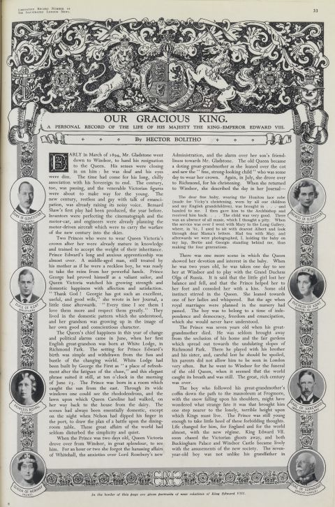 The portrait of Edward VIII was not the only item from the coronation issue to be "recycled" -- a lengthy tribute to the monarch was used in a special "abdication and accession" edition of the magazine.
