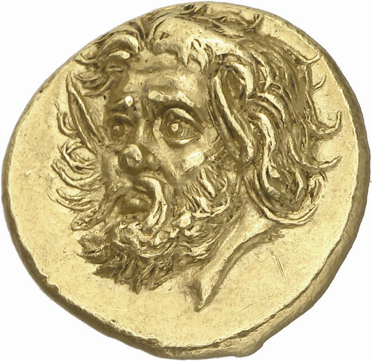 The most valuable coin in the collection is this Pantikapaion gold stater, depicting the head of a bearded satyr, which is expected to sell for more than $650,000.