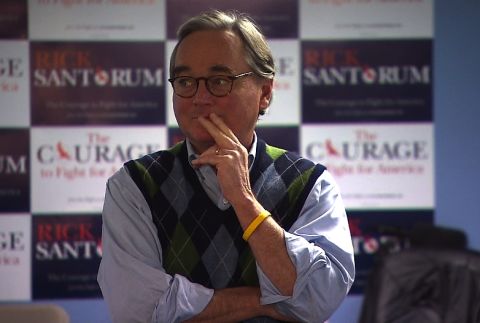 The trend must be catching. Santorum's co-chair in New Hampshire, William Cahill, adds momentum to the "Fear the Vest" movement with this green-and-blue argyle number.