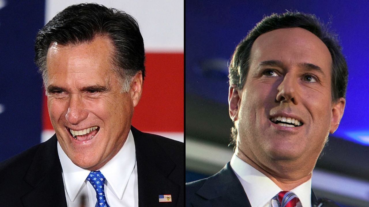 Mitt Romney, left, and Rick Santorum each had roughly 25% of the GOP Iowa caucus vote .