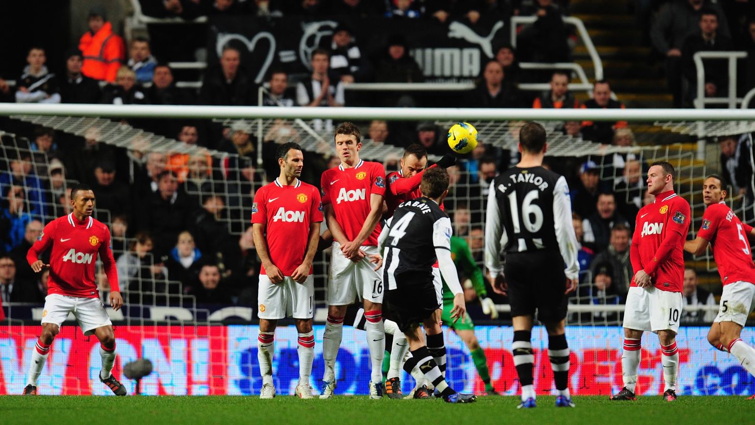 Yohan Cabaye scores Newcastle's second goal with a superb free-kick that went in off the underside of crossbar.