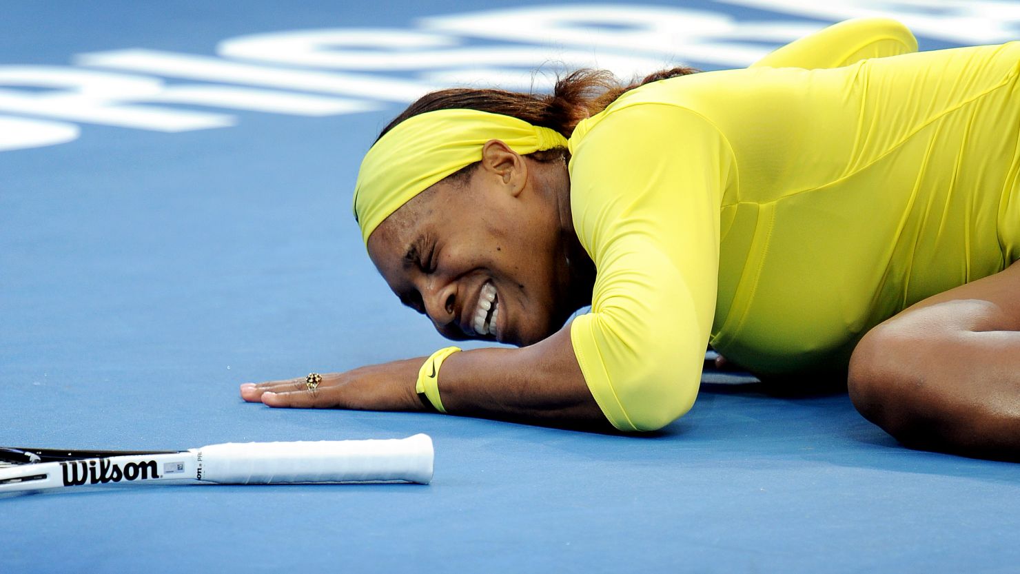 American tennis star Serena Williams collapses in pain during her third-round match on Wednesday.