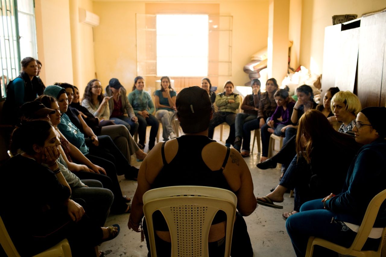 Women inmates of Baabda Prison, Beirut, Lebanon, talk about their life experiences in a drama therapy session.