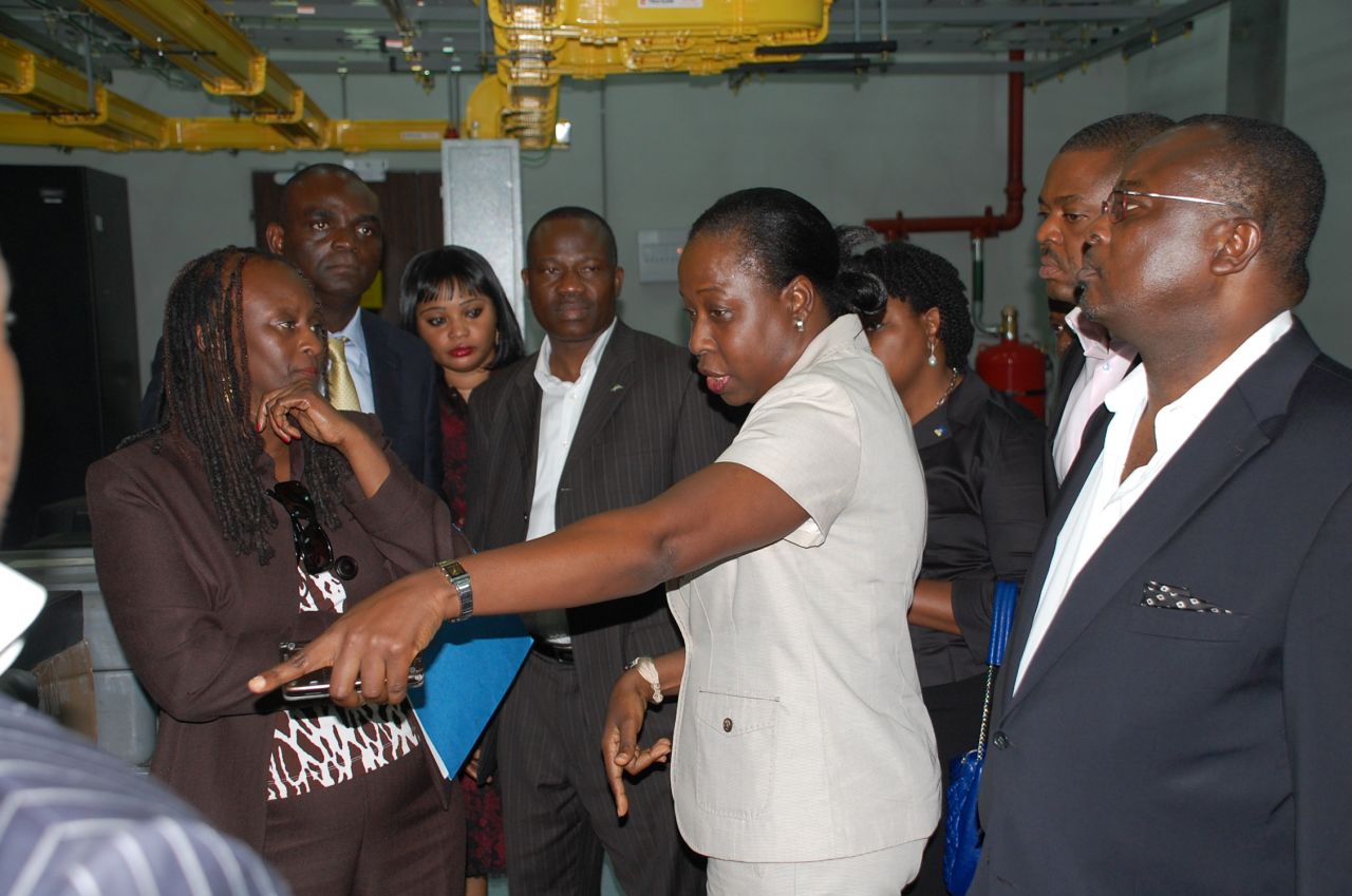Former U.S. ambassador Robin Sanders (left) visits the Main One Cable landing station in Lagos.