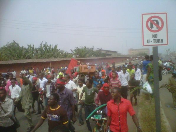 iReporter Victor Iyamu took this photo at the protest in Benin City, the capital of Edo State, on Thursday, January 5. Iyamu says he is not participating in the protest but that he does support the protesters and their cause. 