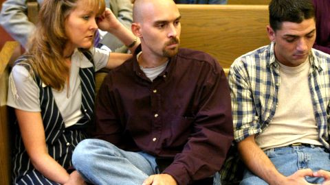 Mark Keane and Patrick McSorley, both victims of John Geoghan, a priest defrocked in sex abuse scandal, at a hearing in 2002.