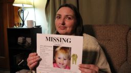 Phoebe DiPietro the grandmother of missing Maine toddler Ayla Reynolds holding a missing persons poster.