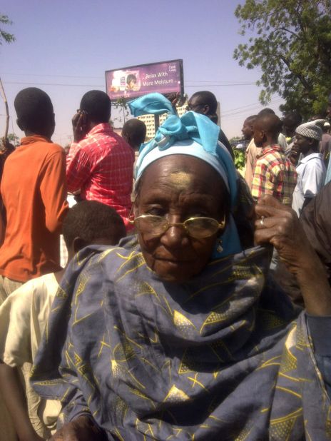 An 83-year-old woman joins the protest rally at Liberation Square in Kano State.