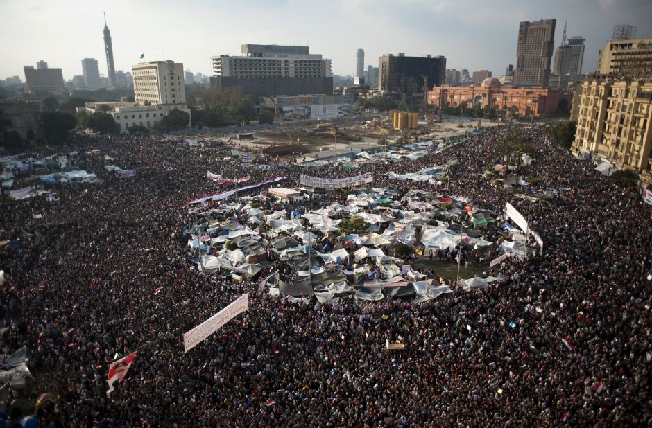 Hundreds of thousands of Egyptian anti-government demonstrators crowd Cairo's Tahrir Square on February 8, 2011.