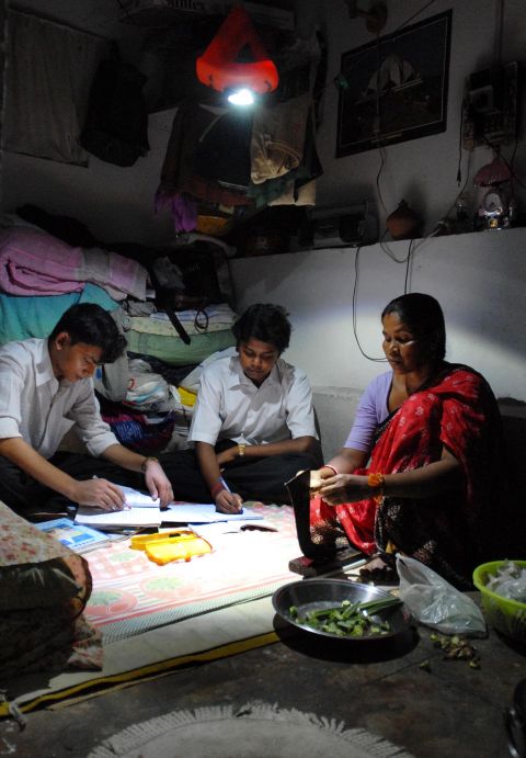 The "MightyLight" (pictured), developed by a small start-up in Delhi, India is already being used by 100,000 of the country's poorest people. It can be applied as a ceiling light, wall light, or torch light; is both water and shock proof; can run for up to 12 hours on a single charge and comes in at $25. 