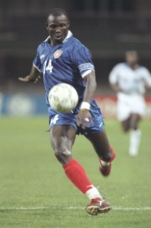 George Weah of Liberia plays during the African Cup of Nations match against Gabon in Durban in 1996. He ran unsuccessfully for president in 2005 in his country.