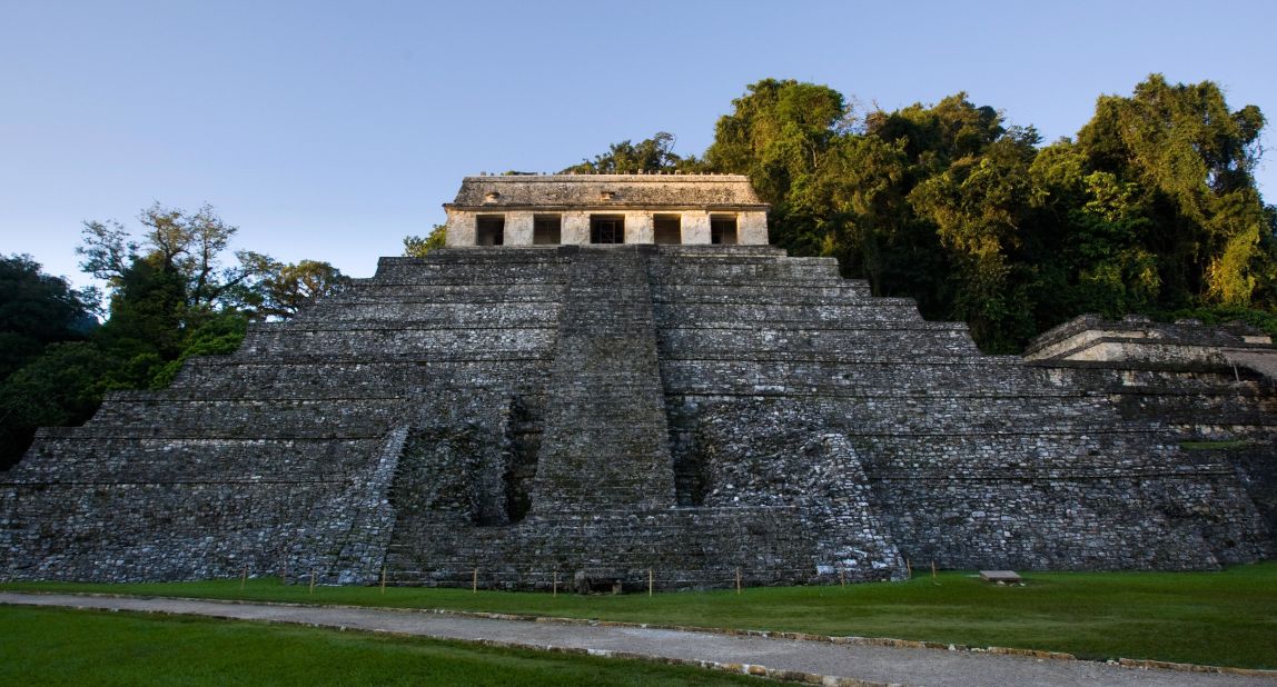 The steps of the Temple of Inscriptions at the Palenque archaeological site in Mexico. 