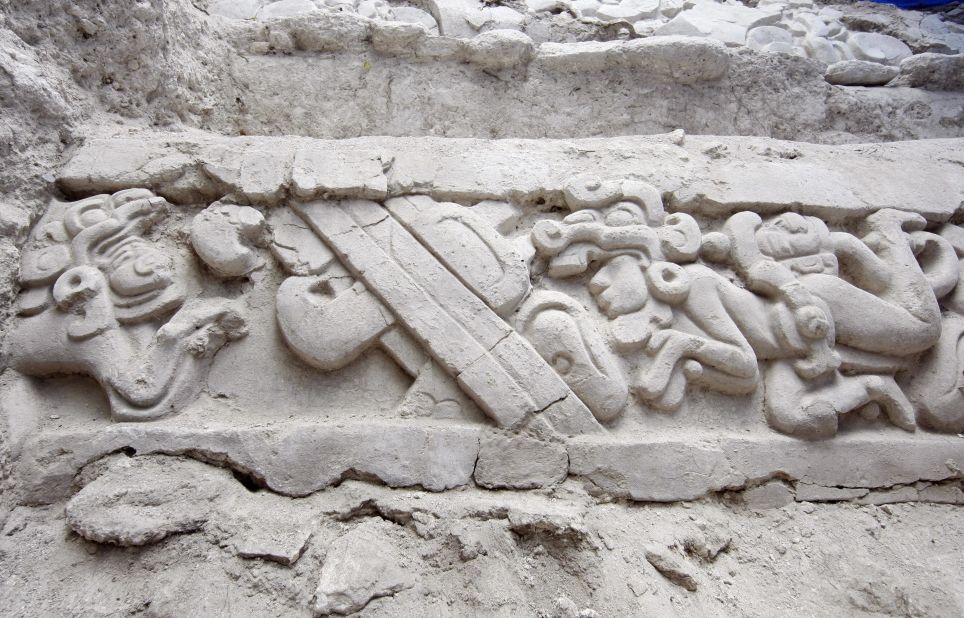 A Mayan frieze found at the remote El Mirador archaeological site in Guatemala.
