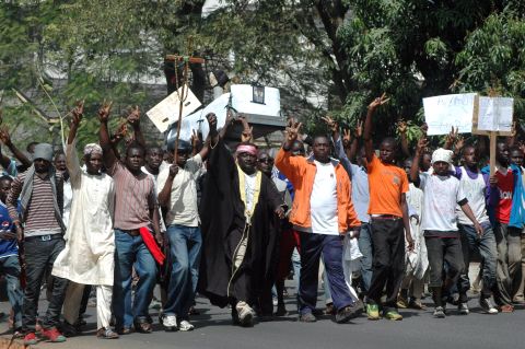 These protesters, carried a mock coffin for the president on January 10, 2012.