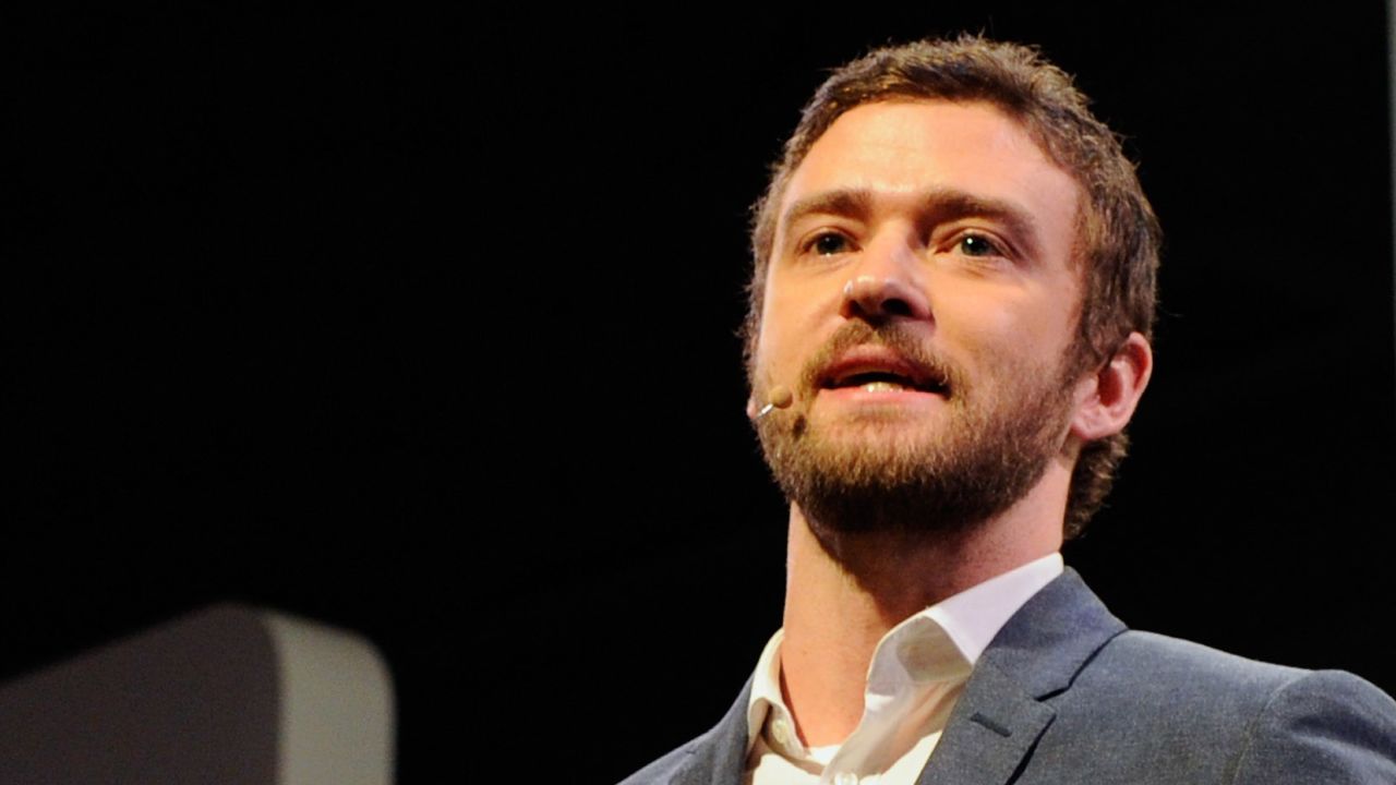 Justin Timberlake appears during a Panasonic press event to announce Myspace TV.