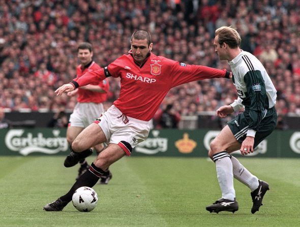 Manchester United's Eric Cantona controls the ball during the FA Cup final against Liverpool at Wembley in May 1996. Now he is entering the political arena to highlight the issue of bad housing.