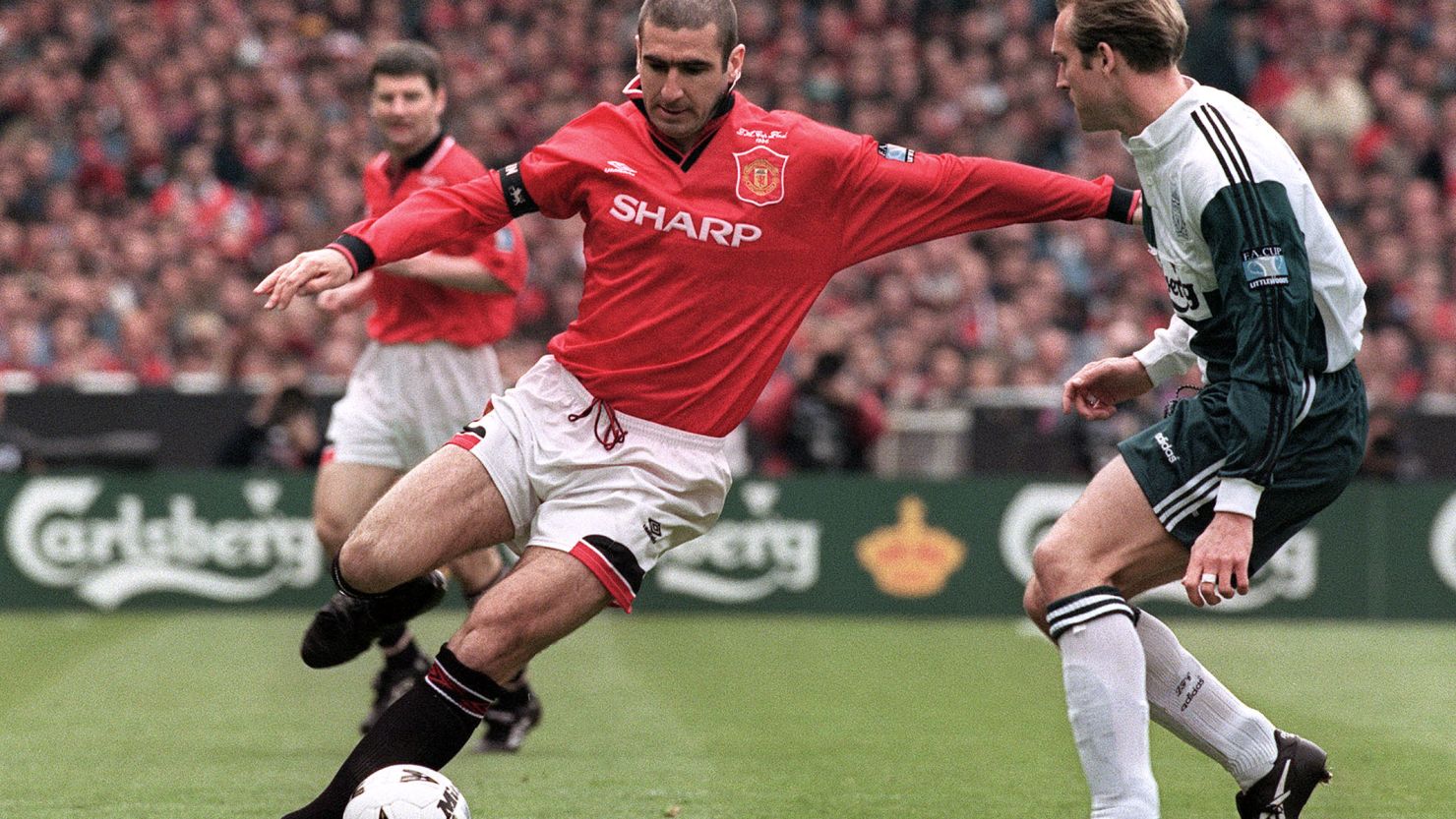 Manchester United's Eric Cantona in a match against Liverpool in 1996.