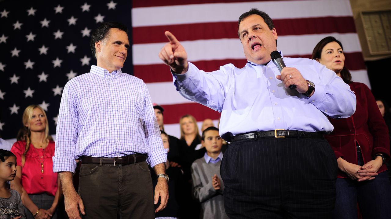 Mitt Romney, left, has received the most backing from party insiders, including New Jersey Gov. Chris Christie.