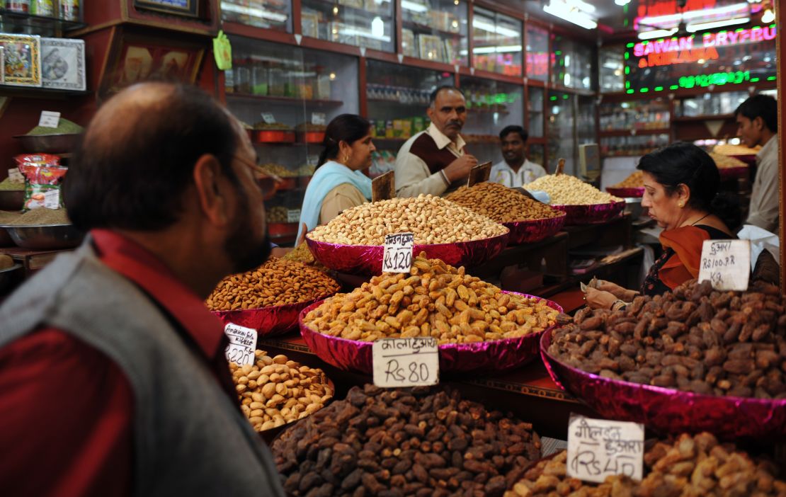 A dry fruit market in Old Delhi.