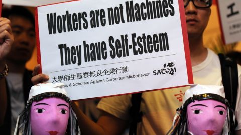 Students protest during Foxconn's annual general meeting in Hong Kong in June 2010.