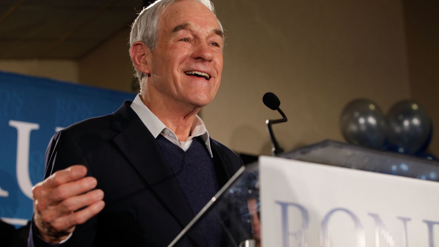 Rep. Ron Paul speaks to supporters after his strong showing in New Hampshire Tuesday night. 