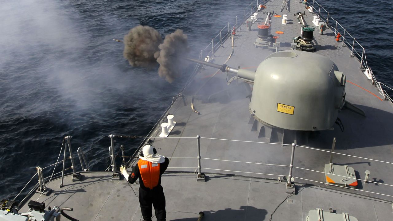 The Iranian navy conducts the 'Velayat-90' naval wargames in the Strait of Hormuz in southern Iran on January 1, 2012.