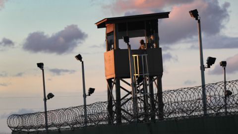A U.S. military guard tower stands on the perimeter of the prison camp at Guantanamo Bay, Cuba.