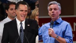 Split image of Mitt Romney and Jon Hunstman.