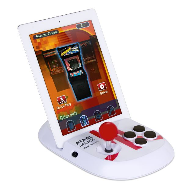 If you own an iPad and are nostalgic for those arcade video games of your misspent youth, <a href="http://discoverybaygames.com/appcessories/atari-arcade-duo-powered-joystick" target="_blank" target="_blank">this gadget</a> is for you. Slip the iPad or iPad 2 into the dock, download an Atari app and wiggle the joystick to play Asteroids, Centipede and all those retro classics. Available: now. Price: $59.