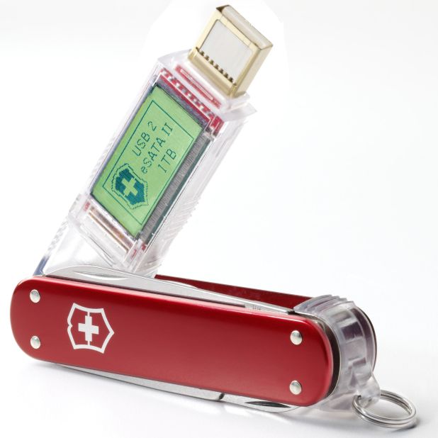 Your trusty Swiss Army knife can open beer bottles and trim your nails. Now it can store your digital data, too. Maker Victorinox says it's the <a href="http://www.victorinox.com/us/app/content/" target="_blank" target="_blank">smallest high-capacity flash drive</a> on the market, capable of downloading 14 hours of music in 60 seconds. It encrypts your data too for security's sake. Available: spring. Price: $470 (for 64GB) up to about $2,000 (for 1TB).