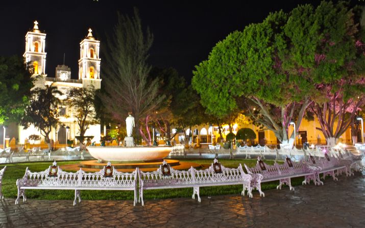 Michael Hilburn took this photo of Valladolid plaza at night. "This city, like most Spanish colonial towns, had a huge central plaza, which was beautifully lit at night and full of majestic old trees and fountains."