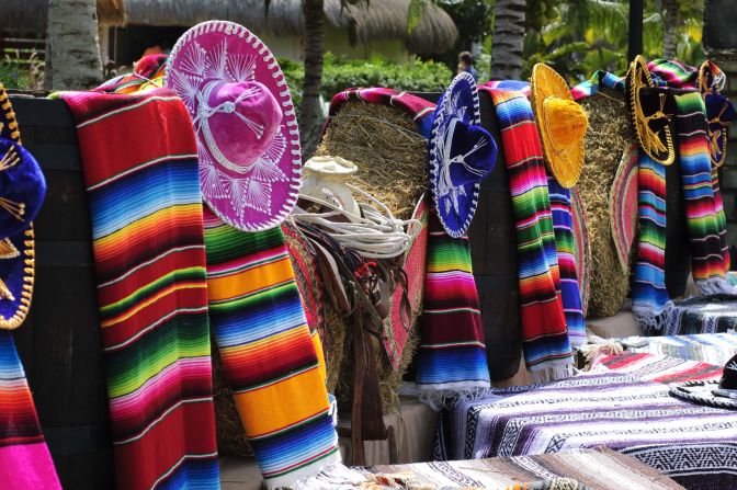 Steven O'Brien shot this photo of "a simple display of blankets and hats that bring out all the vibrant colors of Mexico." 