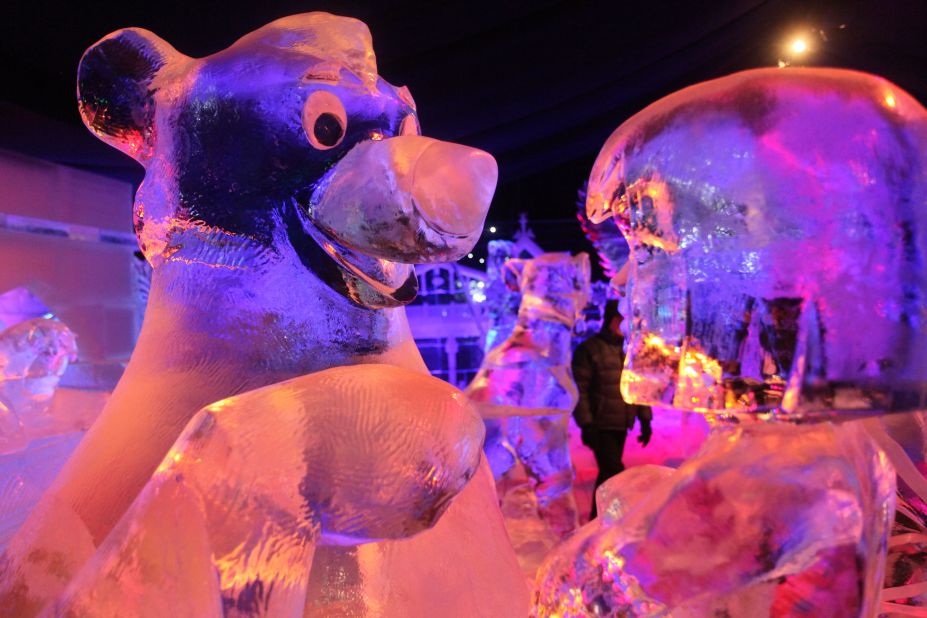 Ice sculptures based on Disney characters are on display at the Snow and Ice Sculpture Festival in Bruges, Belgium.